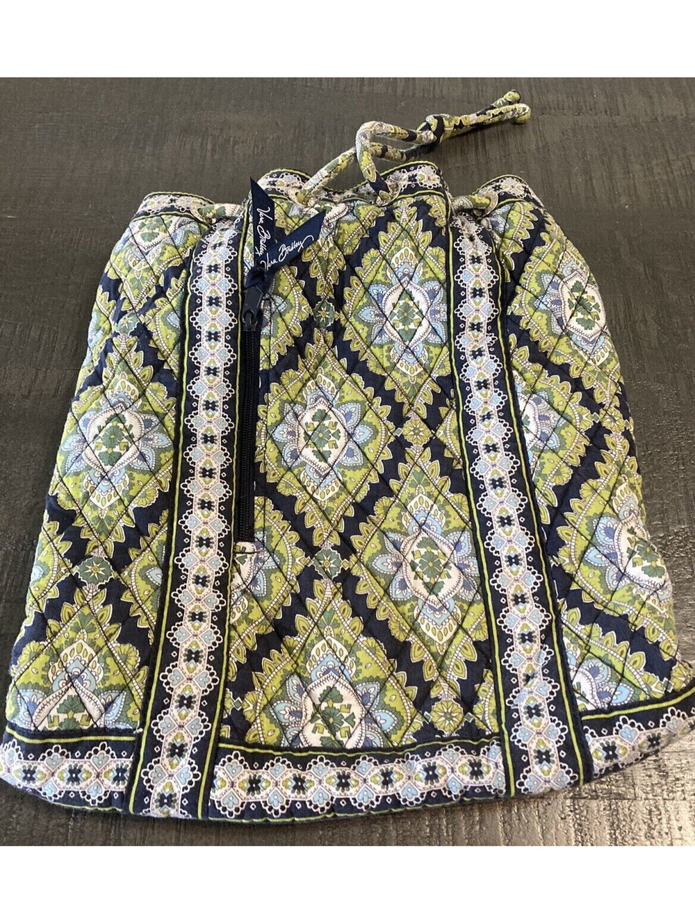 Vera Bradley Cambridge Cinch Quilted Drawstring Backpack Bag Purse Tote Blue